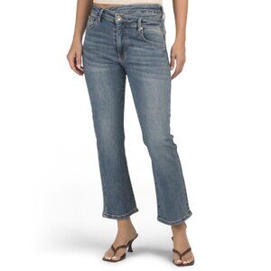 SAIGE DENIM Medium Cross Waist Straight Leg Denim Pants